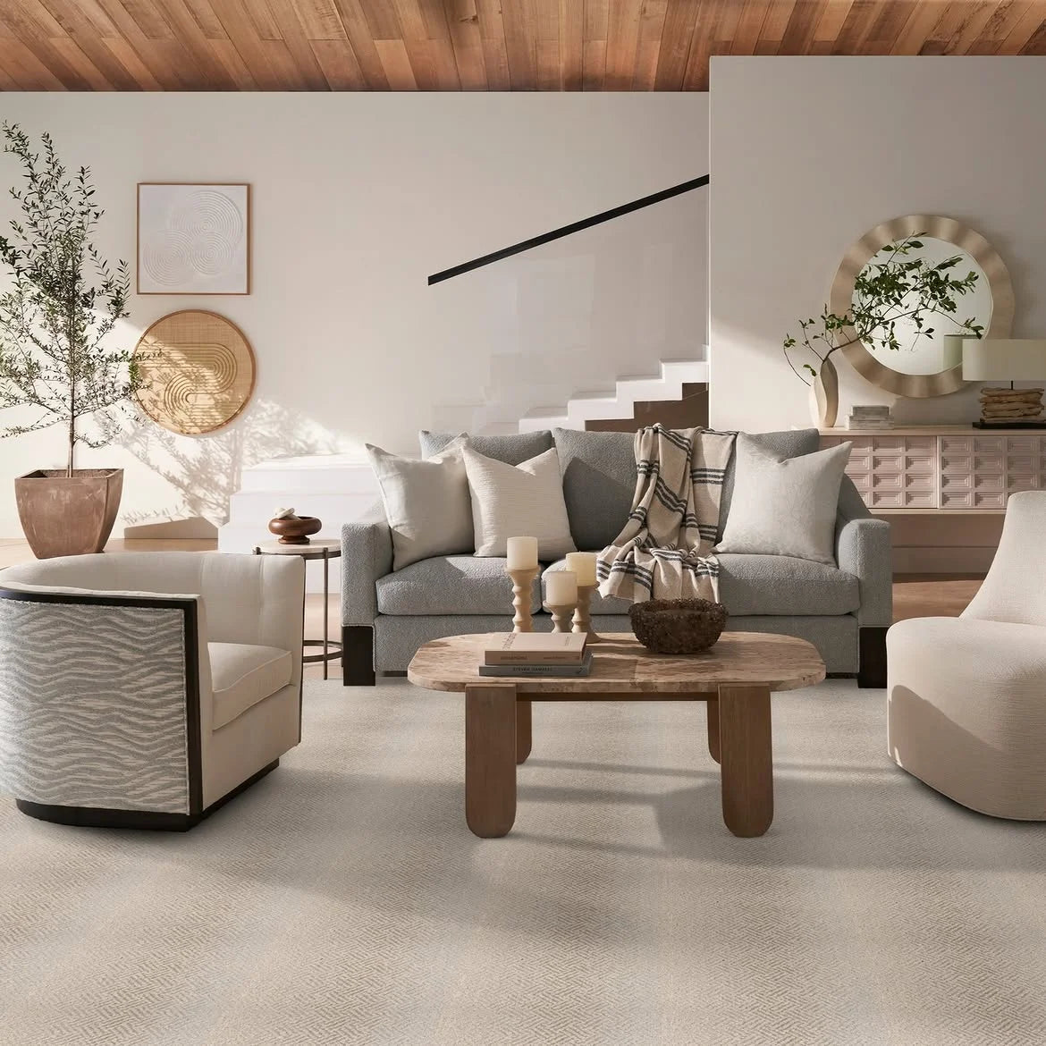 Luxury carpet flooring in a contemporary living room