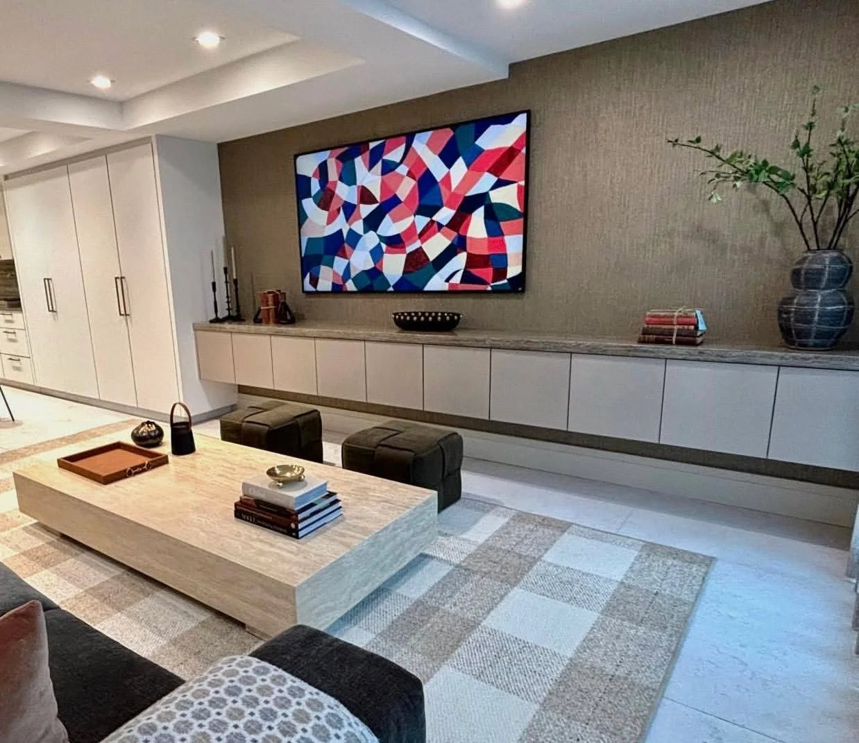 Luxury patterned carpet in a modern living room