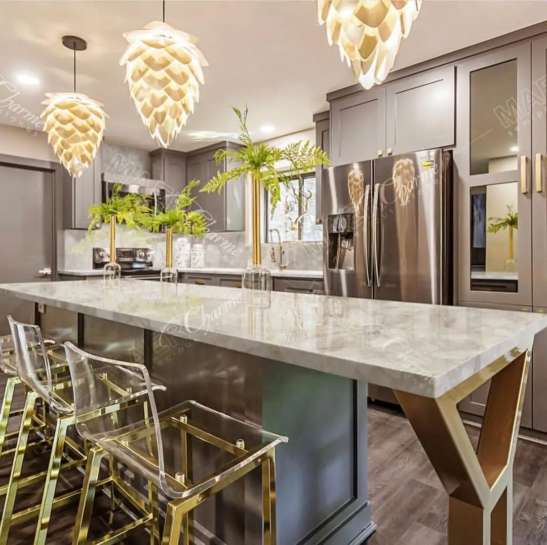 Luxury modern kitchen with premium hardwood flooring designed by Weinstein by STARK serving Monmouth County, NJ.